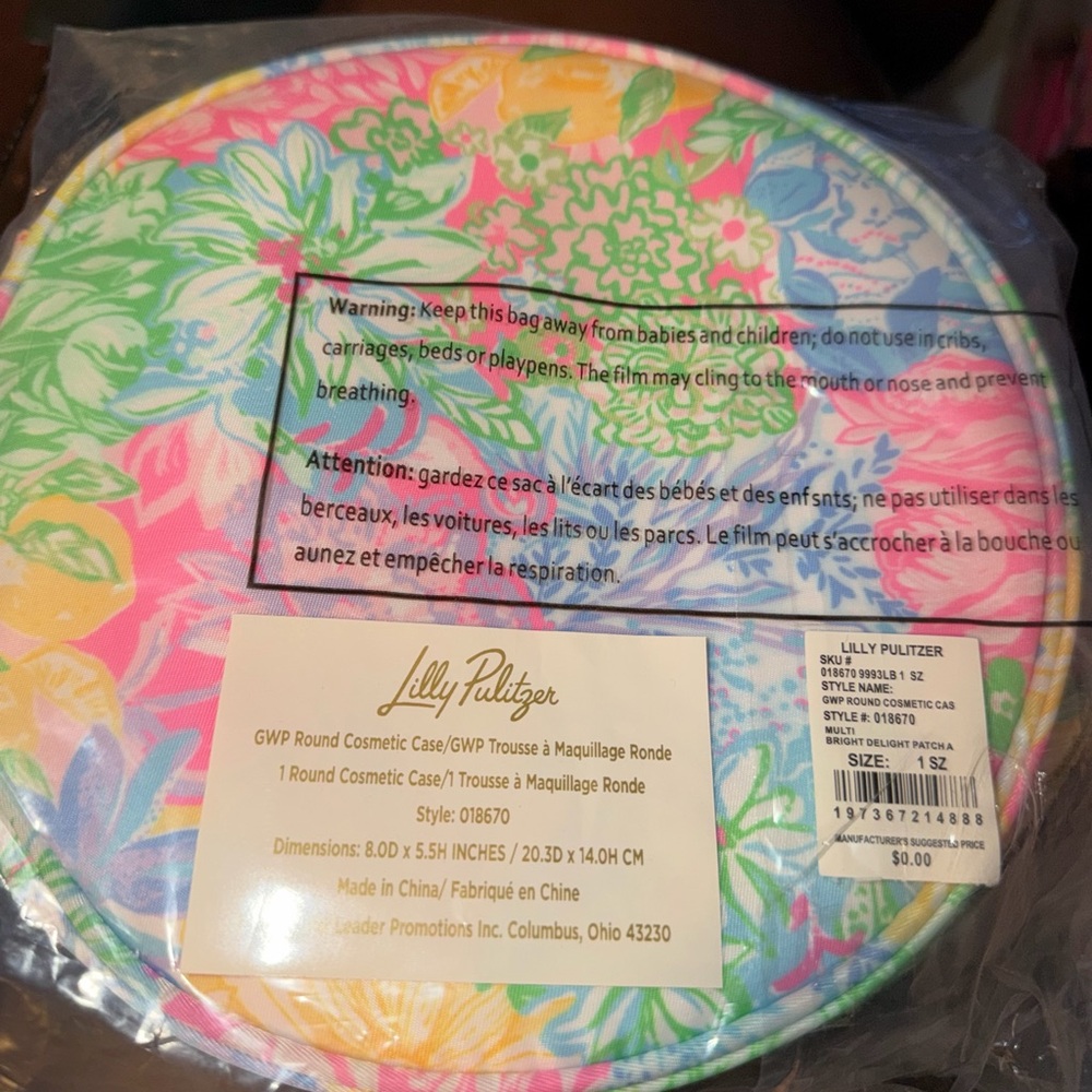 NEW Women’s Lilly Pulitzer Multi Bright Delight Patch Round Cosmetic Case NWT - Picture 2 of 5